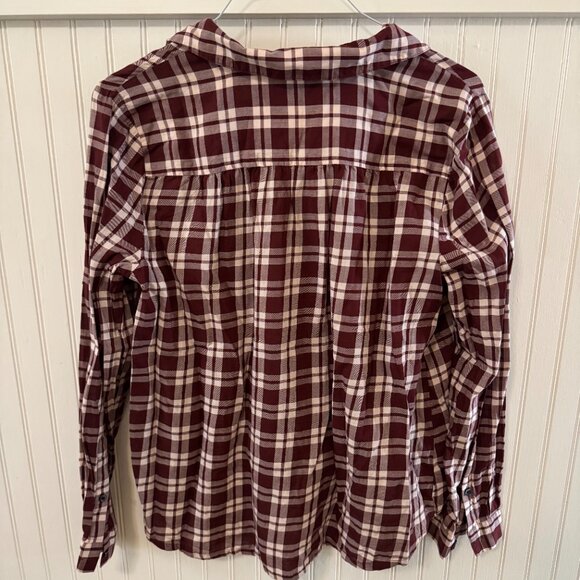 Madewell Red/Cream Plaid Drape Collar Shirt - Picture 2 of 3